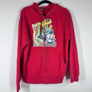 Vintage Y2K Volcom Red Zip Up Hoodie Graphic Sweatshirt Skater Emo Size Medium